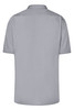 A short-sleeved men's business shirt in light grey, featuring a collar and a logo on the back.