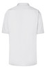 A short-sleeved men's business shirt in white, featuring a clean back design and a collar. It has a logo present.