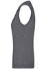 A grey ladies v-neck vest with a sleeveless design, made from knitted material, featuring a logo.