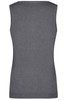 A ladies' grey knitted vest with a V-neck design and no sleeves, featuring a logo.