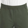 A pair of men's joggers in olive green, featuring a full elastic waistband. There is a logo present.