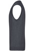 A dark grey men's V-neck vest, featuring a sleeveless design and a logo at the hem.