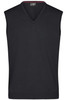A sleeveless men's V-neck vest in black, featuring a simple, classic design and a logo.
