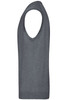 A grey men's V-neck vest made from knitted material, featuring a sleeveless design.