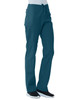 A pair of unisex pull-on pants in teal, featuring pockets and a drawstring waist, displayed on a mannequin.
