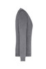 A grey ladies V-neck pullover jumper with long sleeves, featuring a fitted style and ribbed cuffs.