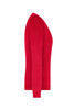 A red ladies V-neck pullover displayed from the side, featuring a fitted design and long sleeves.