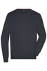 A navy V-neck pullover jumper for men with long sleeves and a logo on the label.