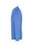 A blue men's V-neck pullover jumper displayed from the side, showcasing its knitted texture and shape.