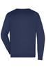 A navy blue men's V-neck pullover jumper with a simple, knitted design and a rear view.
