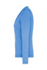 A light blue ladies V-neck cardigan with long sleeves displayed from the side. It features a simple design with a logo.