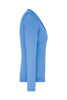 A ladies' V-neck cardigan in a light blue colour, featuring a fitted design and long sleeves. It has a logo.