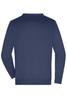 A navy men's V-neck cardigan featuring long sleeves and a simple back design. Includes a branding logo.