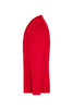 A red men's V-neck cardigan featuring long sleeves, with a simple design and a branding logo.