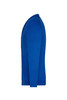 A blue men's V-neck cardigan with long sleeves, featuring a fitted design and a side view with buttons.