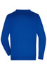 A blue men's V-neck cardigan featuring long sleeves and a plain back design. It has a logo on the label.