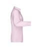 A light pink button-up shirt with long sleeves, featuring a collar and a logo.