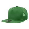 A green 5 Panel High Profile Structured Trucker cap with a mesh back and a logo on the front.