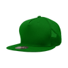 A green 5 Panel High Profile Structured Trucker cap with a mesh back and a logo on the front.