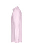 A light pink long-sleeve button-up shirt with a side view showcasing its fit and collar.
