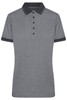 A ladies' heather polo shirt in grey with a dark collar and button placket, featuring a brand logo.