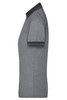 A heather grey polo shirt with a contrast black collar and sleeves, featuring a logo on the chest.