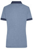 A ladies' polo shirt in heather blue with navy accents on the collar and sleeves. Features a branding logo.