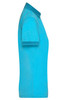 A ladies polo shirt in heather turquoise with a collar and short sleeves, featuring a logo.