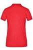 A red ladies' polo shirt featuring a classic design and a logo on the back.