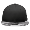 A black high-profile structured snapback cap with a camo-patterned brim and a logo on the front.