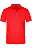 A red men's polo shirt featuring a classic collar and three buttons, with a logo on the chest.