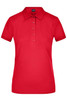 A red ladies' elastic polo pique shirt with a collared neck and button placket, featuring a logo.