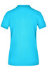 A turquoise ladies' polo shirt with a classic pique design and a logo on the back.