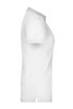 A white ladies polo shirt with a pique texture and short sleeves. It features a collar and has a branding logo.