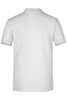 A white men's elastic polo shirt with a classic pique texture and short sleeves, featuring a logo.
