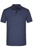 A navy men's elastic polo pique shirt featuring a classic collar and three-button placket, with a logo present.