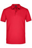 A red men's polo shirt with a collared neck and a logo on the chest.