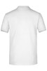 A white men's polo shirt with short sleeves and a contrasting collar. It features a logo on the front.