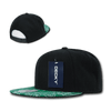 A black snapback cap featuring a green patterned brim and a logo tag on the front.