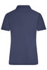 A navy blue ladies' active polo shirt with a classic collar and short sleeves, featuring a logo.
