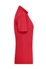 A red ladies' polo shirt with a classic collar and short sleeves, featuring a logo on the front.