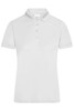 A ladies' active polo shirt in white, featuring a classic collar and button placket, with a logo on the chest.