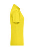 A yellow polo shirt for women, featured in a side view with a smooth finish and short sleeves.