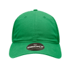 A green 6 panel low profile relaxed trucker cap with a logo on the front.