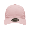 A pink low profile relaxed trucker cap featuring a logo on the front and ventilation holes on the side.