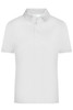 A plain white men's polo shirt with a collar and a logo on the chest.