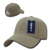 A light brown cap with a structured design and a logo. Features include a curved brim and a tag attached.