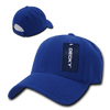 A blue six-panel low profile structured cap featuring a rear mesh panel and a logo on the front.