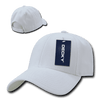 A white 6 panel low profile structured cap featuring a branding tag on the front and a mesh back.