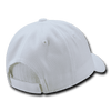 A white 6 panel low profile structured cap featuring a mesh back and an adjustable strap.